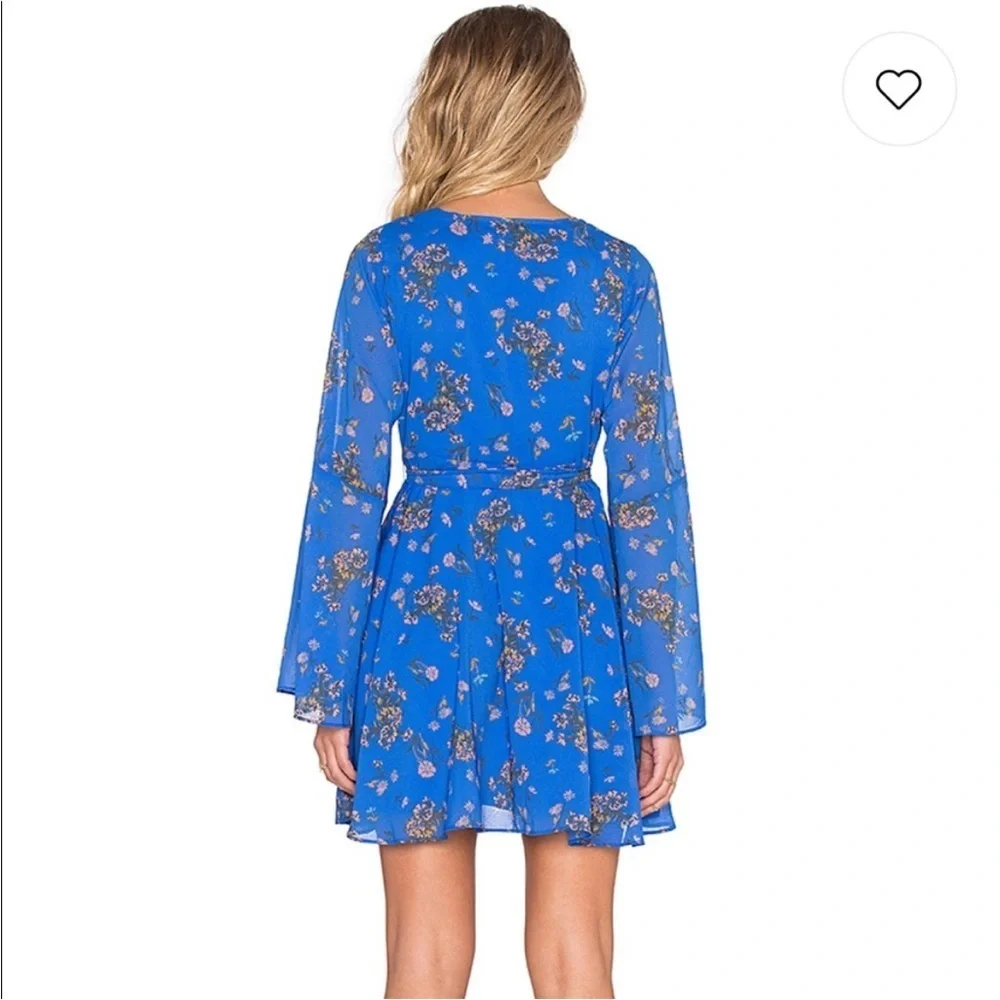 Free People Lilou Blue Floral Long Sleeve Mini Dress Women’s Small Boho Chic